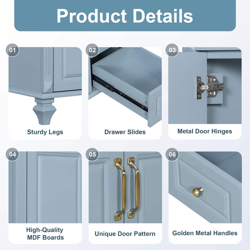 Merax Solid Wood Bathroom Vanity with Sink, Flip Drawer, 3 Drawers & 2 Doors