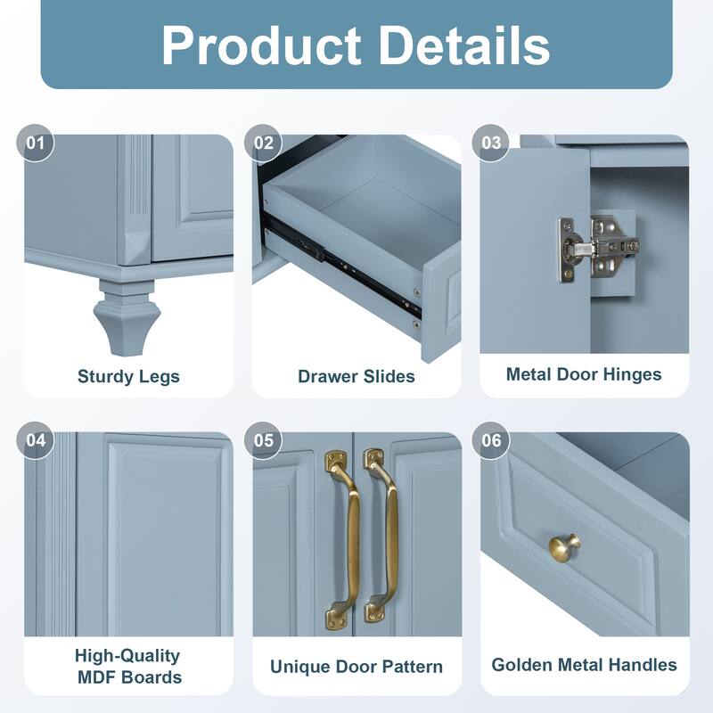 Roomfitters 36" Bathroom Vanity with Sink, Solid Wood Frame, Flip Drawer, 3 Drawers & 2 Doors
