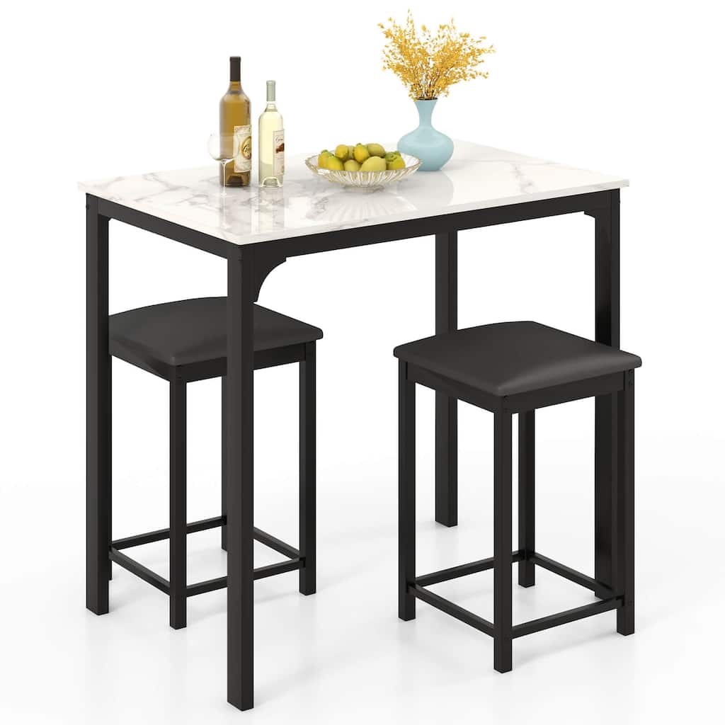 Costway 3 Piece Counter Height Dining Set Faux Marble Table 2 Chairs