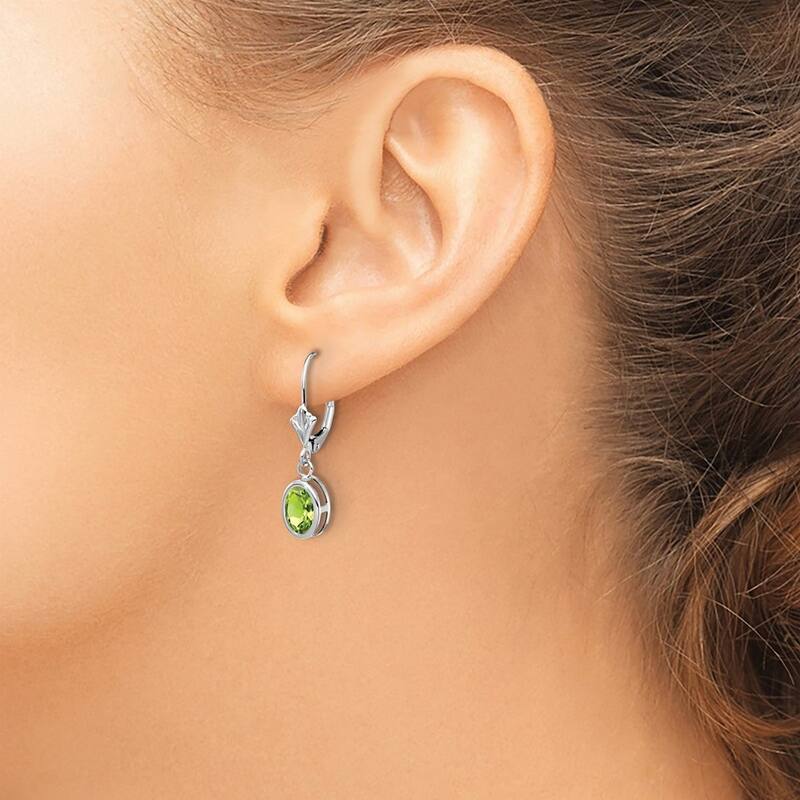 Curata 14k White Gold 7x5mm Oval Genuine Gemstones Bezel Leverback Earrings - 26x6mm