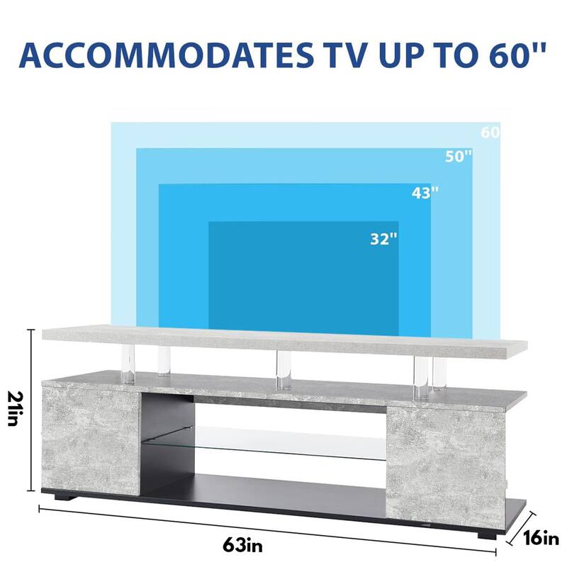 Modern TV Stand with Large Side Cabinet and LED for 70 Inch
