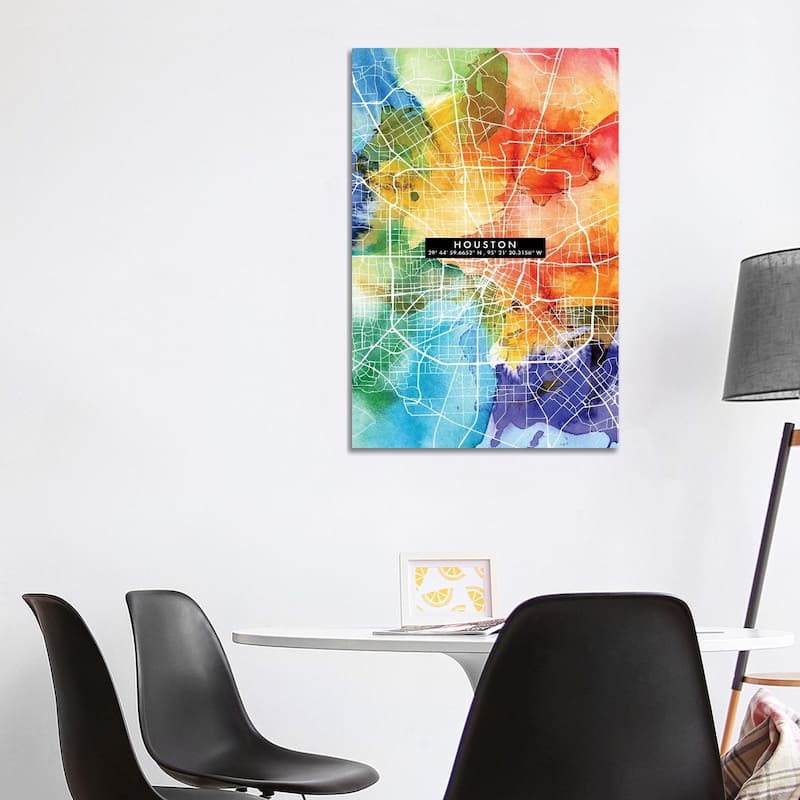 iCanvas "Houston City Map Colorful" by WallDecorAddict Canvas Print - 40x26x1.5