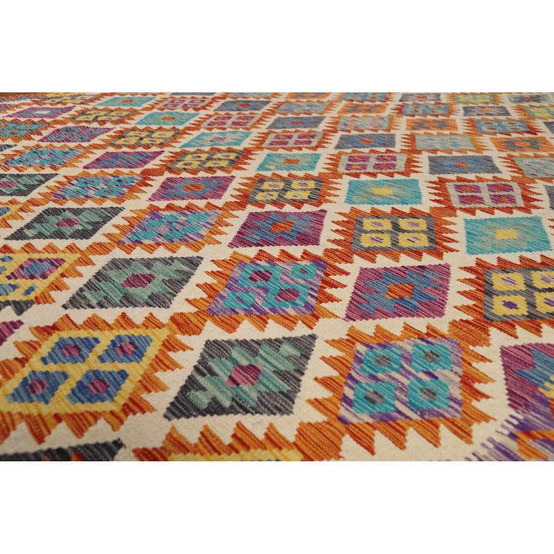 All-Over Kilim Area Rug Hand-Woven Wool Carpet - 8'0" x 9'10"