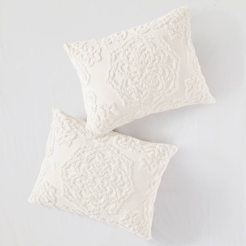 Madison Park Virginia Cotton Chenille Medallion Fringe Coverlet Set