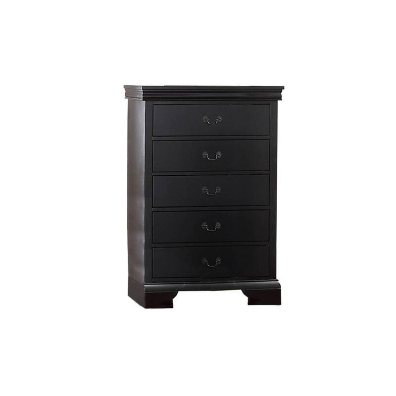 Contemporary Style,Bedroom Tall Chest Of Five Drawers,Solid Wood Storage Shelves,Sturdy Construction - Black