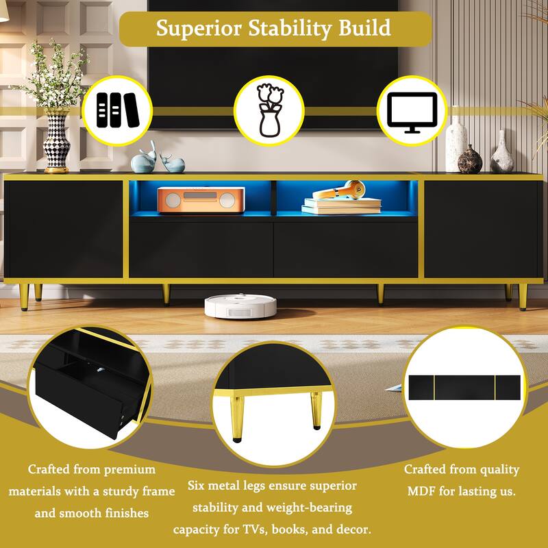 Modern LED TV Stand Storage Cabinet with 2 Drawers & 2 Shelves, Entertainment Center Console for TVs up to 80"