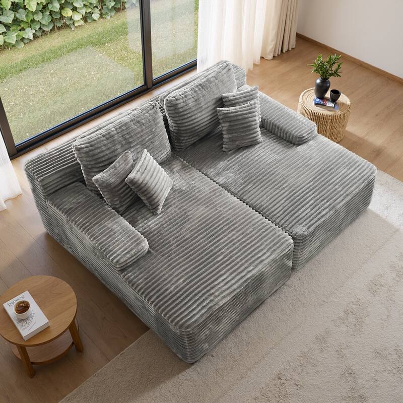 2 - Piece Upholstered Sectional Couch Sleeper Sofa L-Shape Chaise with Pillow - Light Grey