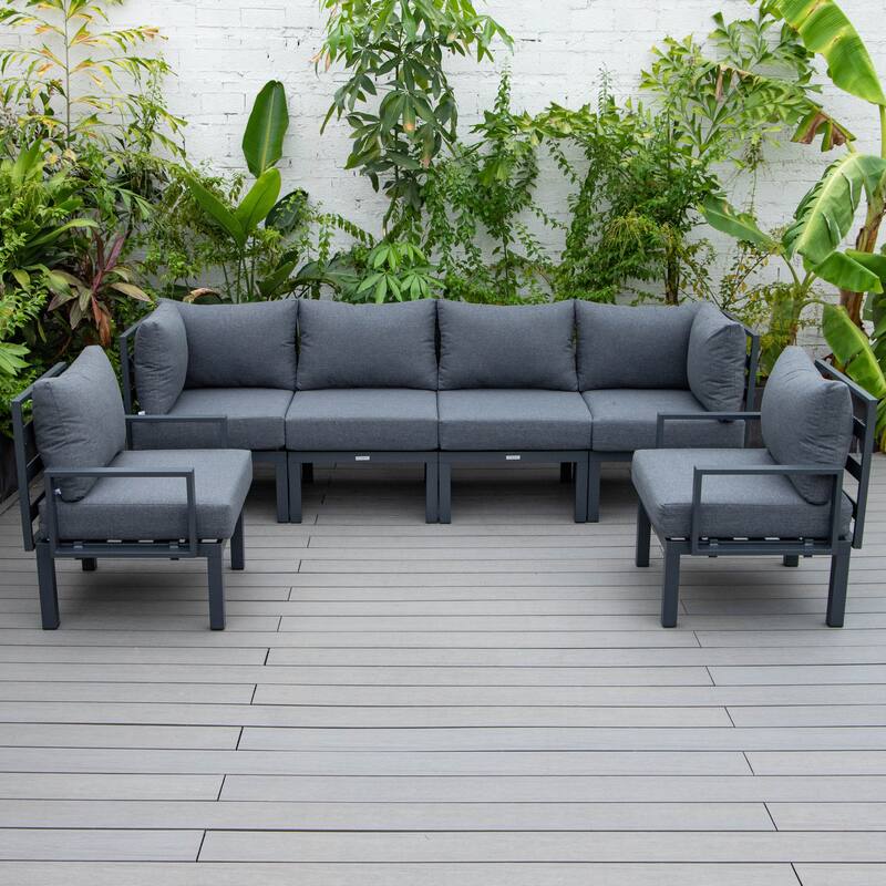 Chelsea 6-Piece Outdoor Patio Sectional Set in Black Aluminum with Removable Cushions for Backyard Garden and Patio Deck