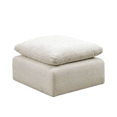 Chenille Padded Square Ottoman, Cream