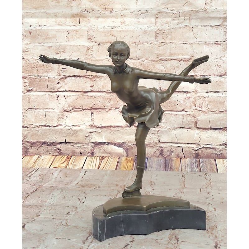 Graceful Bronze Figure Skater Sculpture – Ice Dancing Statue On Marble Base