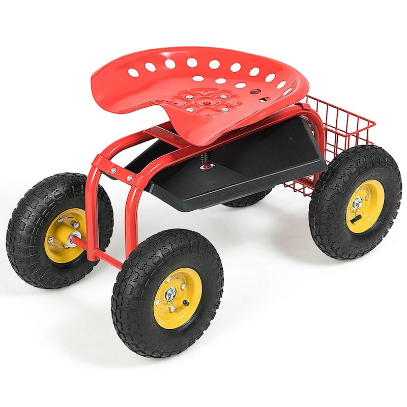 Costway Rolling Tray Gardening Planting with Work Seat Garden Cart - See Details - Red