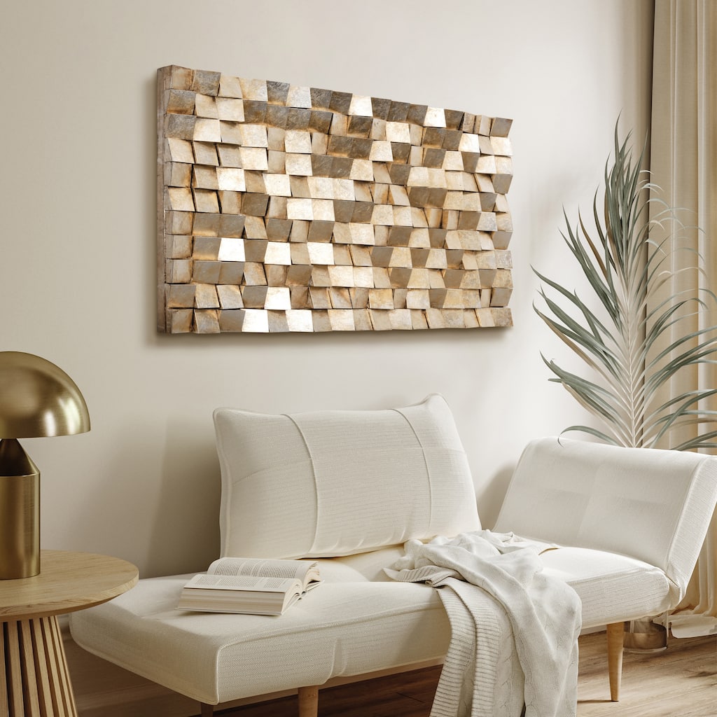 "Textured 1" Handed Painted Rugged Blocks with Yellow Leaf Wall Art Decor