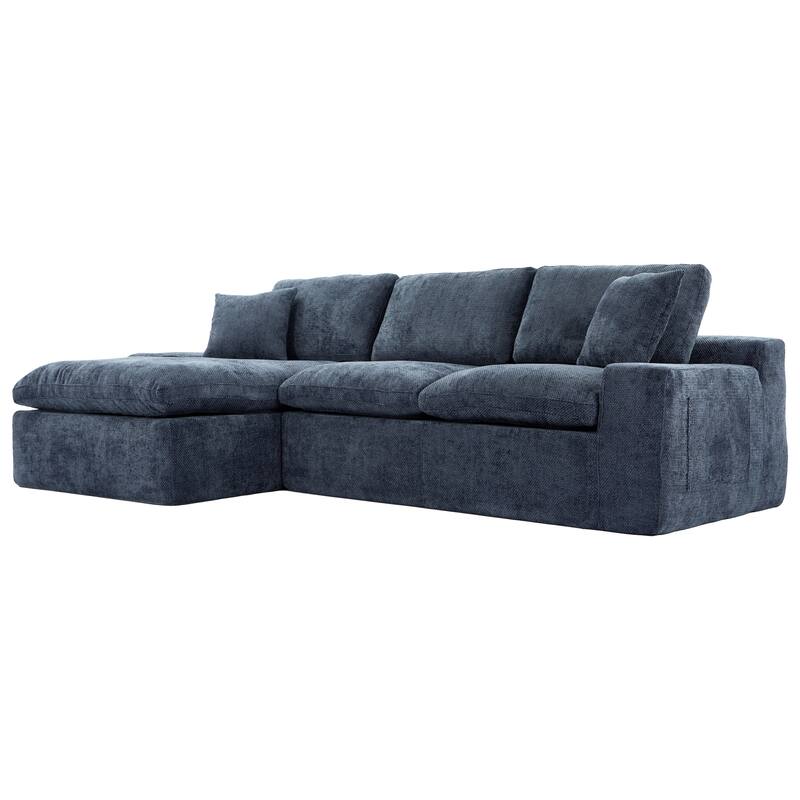 L-Shape Cloud Sectional Sofa with Chaise, Chenille Modular Boneless Upholstered Couche, Full-Compressed Sofa with Side Pockets