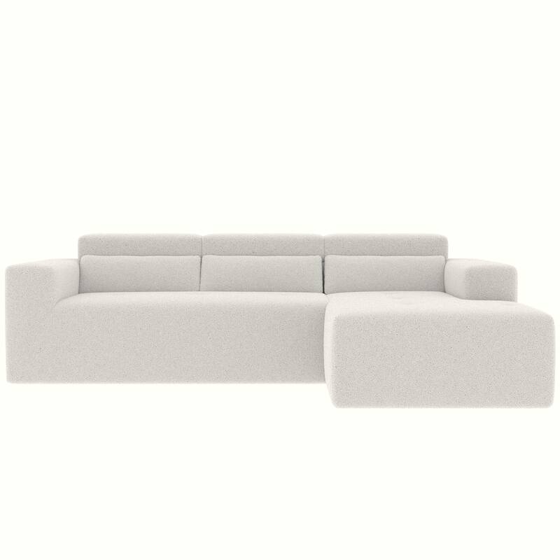 L Shaped Modular Sectional Cloud Sofa with Chaise, Teddy Fabric 3 Seat Corner Sofa, Upholstered Couch with Pillows