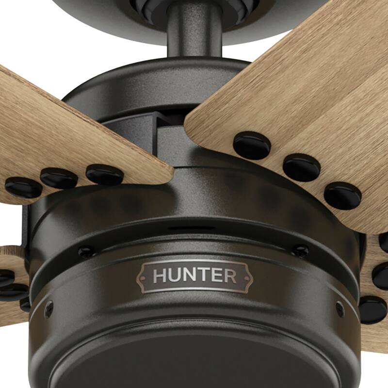 Hunter 52" Burton Outdoor Ceiling Fan and Wall Control - Farmhouse, Industrial, Transitional - Damp Rated - Exclusive SureSpeed!