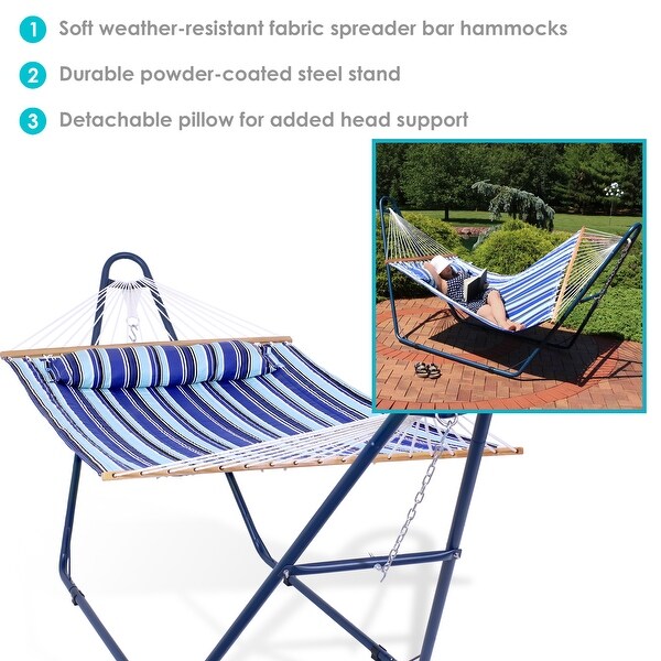 Sunnydaze Quilted 2 Person Hammock and Universal Blue Steel Stand