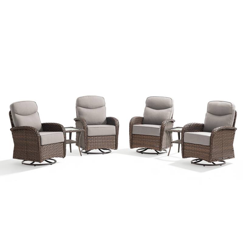 Pocassy Outdoor Sofa Swivel Chair and Ottman with Coffee Table