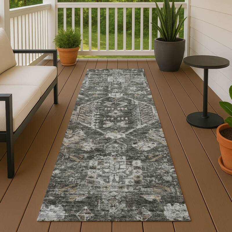 Machine Washable Indoor/ Outdoor Boho Traditional Chantille Rug - Pewter - 2'3" x 7'6"