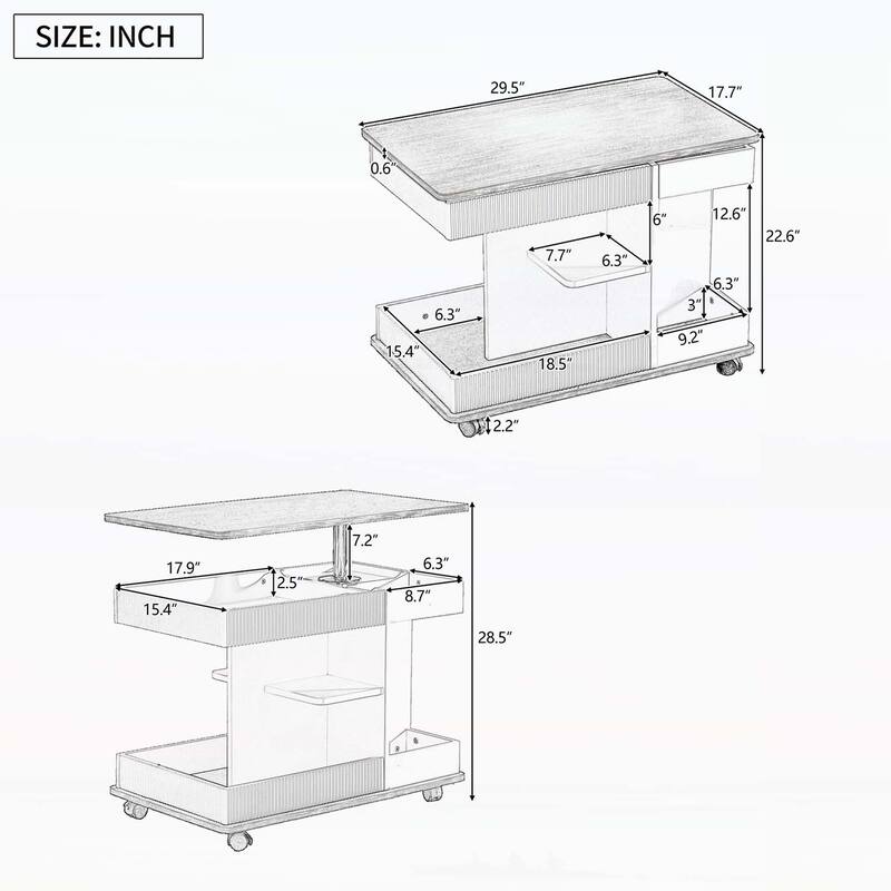 Modern Multifunctional Sofa Side Table with Lift-Top,360° Rotating Top and Storage Space for Living Room