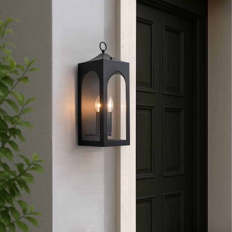 Unique/Statement Dusk to Dawn Outdoor Wall Light with Clear Glass Black Exterior Wall Sconce for Garage(2 Pack)