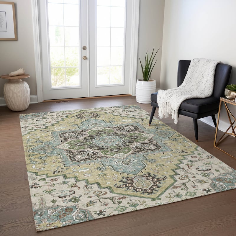 Machine Washable Indoor/ Outdoor Persian Traditional Chantille Rug - Beige - 8' x 10'