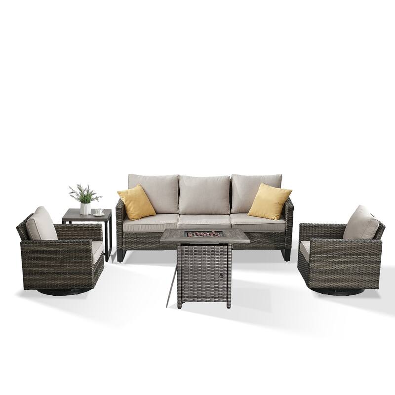 Outdoor Pocassy Sofa Chairs Set with Fire Table