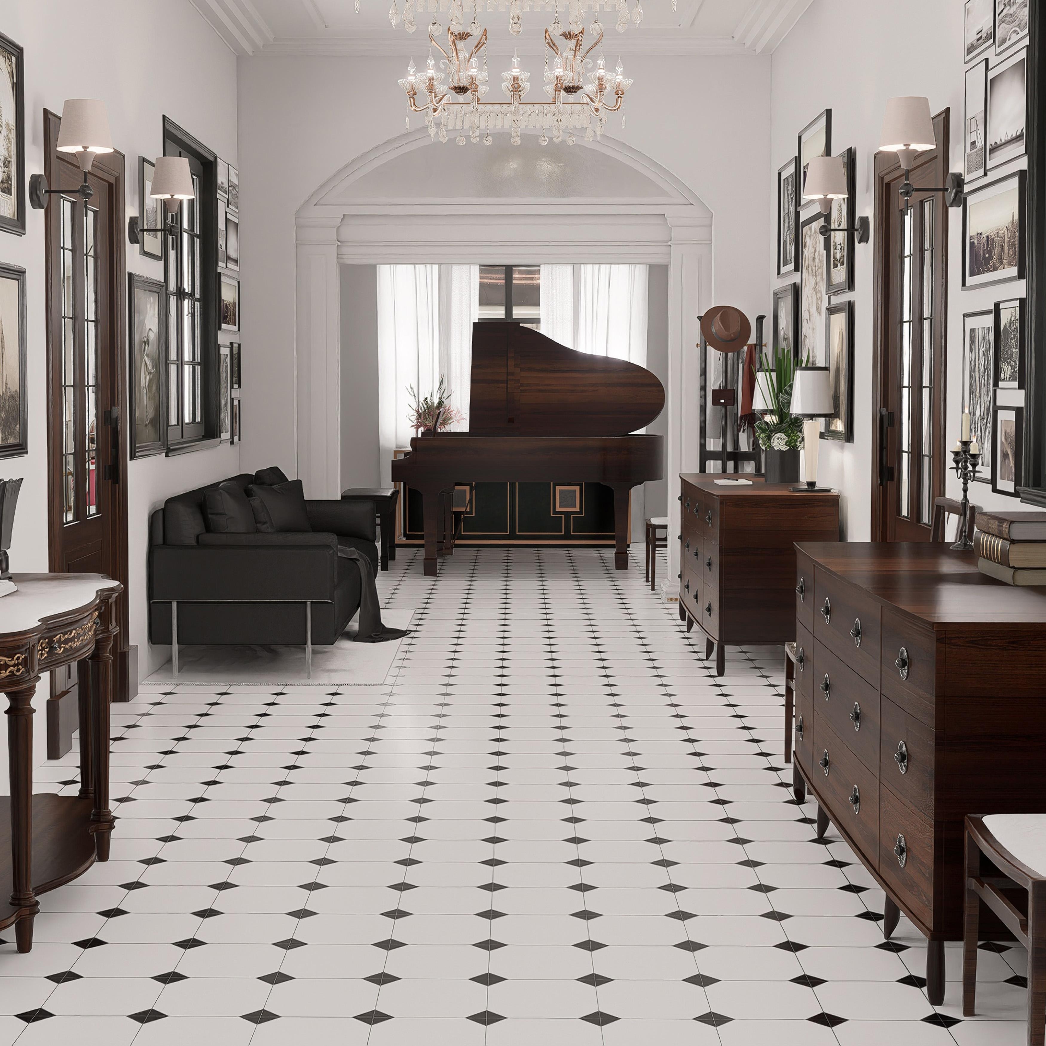 Chelsea Black 9-3/4" x 9-3/4" Porcelain Floor and Wall Tile