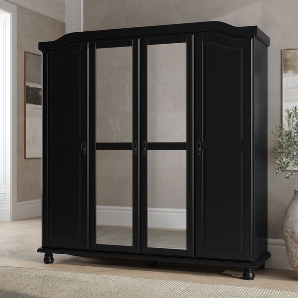 slide 2 of 9, Palace Imports Kyle 100% Solid Wood 4-Door Wardrobe Armoire Black-Mirror