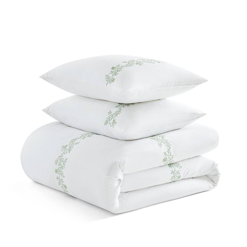Martha Stewart Garden Path Embroidery Cotton Green Comforter Set