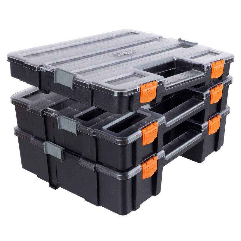 Tool Box Organizer - 3-in-1 Portable Parts Organizer with 52 Customizable Compartments by Stalwart (Gray)