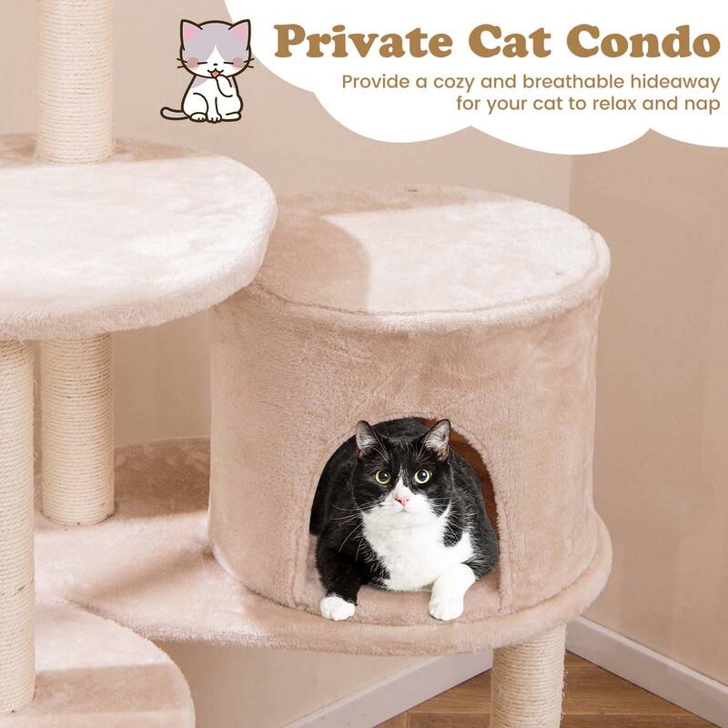 Costway 58" Cattail Cat Tower with Sisal Scratching Posts Perch Basket - See Details