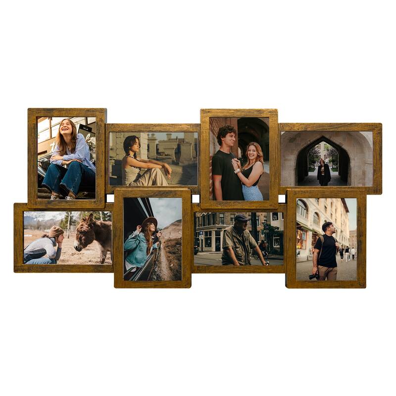 HELLO LAURA Retro 8-Opening 4"x6" Gray PVC Collage Photo Wall Frame Showcase