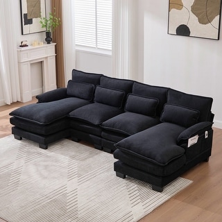 HOMEFUN Chenille Upholstered U-Shaped Modular Wood Frame Sleeper Sectional Sofa with Double Chaise
