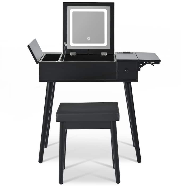 Black Makeup Vanity Desk with Flip Top Mirror