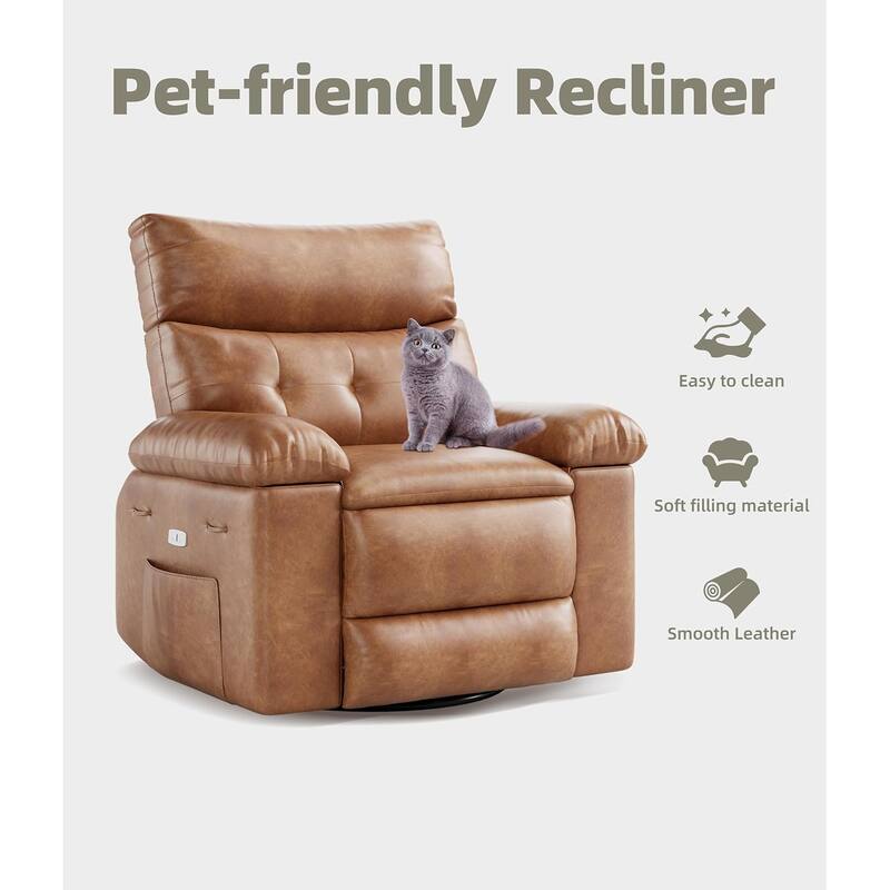 Oversized Lazy Recliner Chair, 360° Swivel, Manual Recline 135°, PU Faux Leather, Metal Frame, Side Pocket