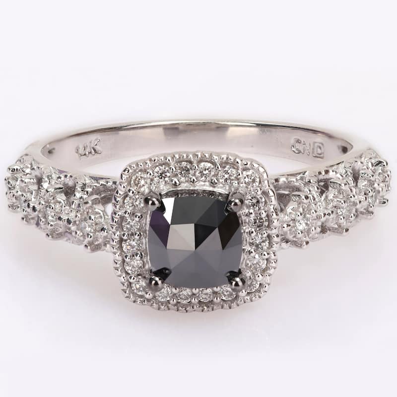 Miadora 1 1/8ct TDW Cushion-cut Diamond Vintage Halo Engagement Ring in 14k White Gold