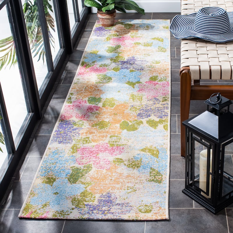 SAFAVIEH Summer Iben Boho Indoor/ Outdoor Waterproof Patio Backyard Rug - 2' x 8' Runner - Blue/Pink