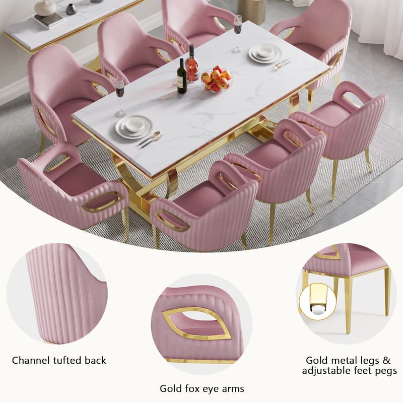 Luxury Pink Velvet Dining Armchair with Polished Gold Legs