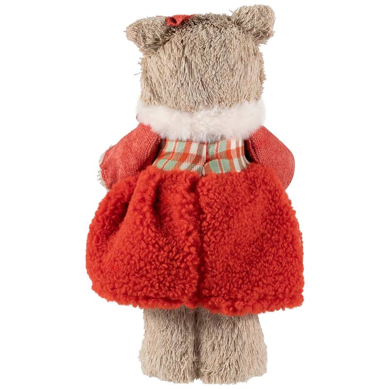 Woodland Girl Bear Holding Wreath Christmas Figure - 10"