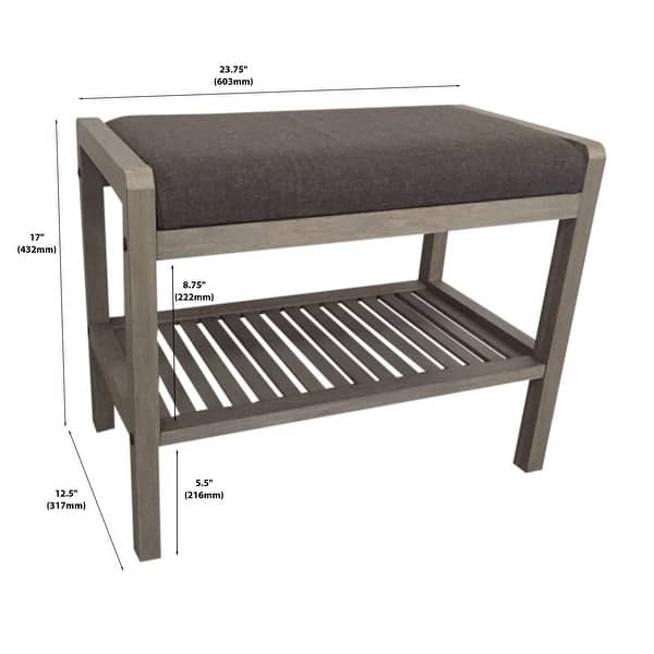 dimension image slide 1 of 2, Ecostyle Solid Bamboo Padded Bench with Slatted Shelf