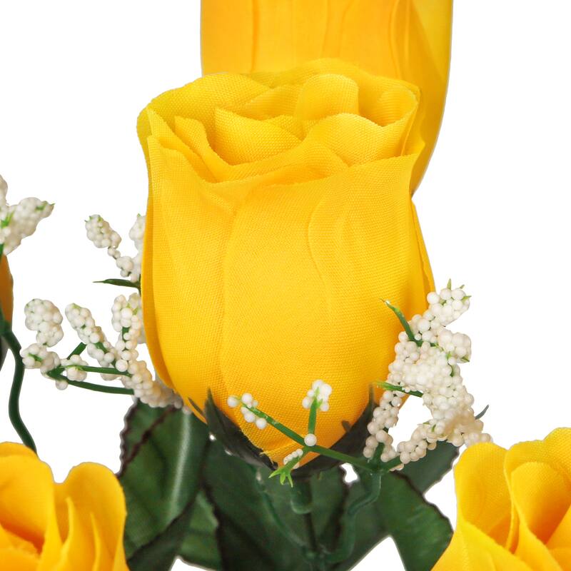 Set of 12 Yellow Artificial Rose Bud Flower Stem Bush Bouquet 14in - 14" L x 6" W x 6" DP