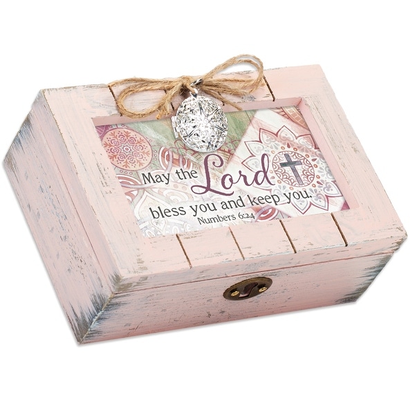 6" Baby Pink and White Distressed Rectangular Pallet Locket Music Box - N/A
