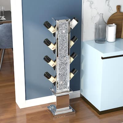 Modern Floor Wine Racks Freestanding, Home Furniture Decorative with Sparkling Crushed Diamonds, Hold for 8 Bottles