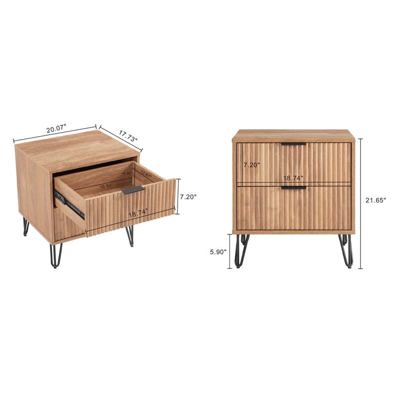Manhattan Comfort Dumbo Mid Century Nightstand with 2 Drawer and Metal Feet.
