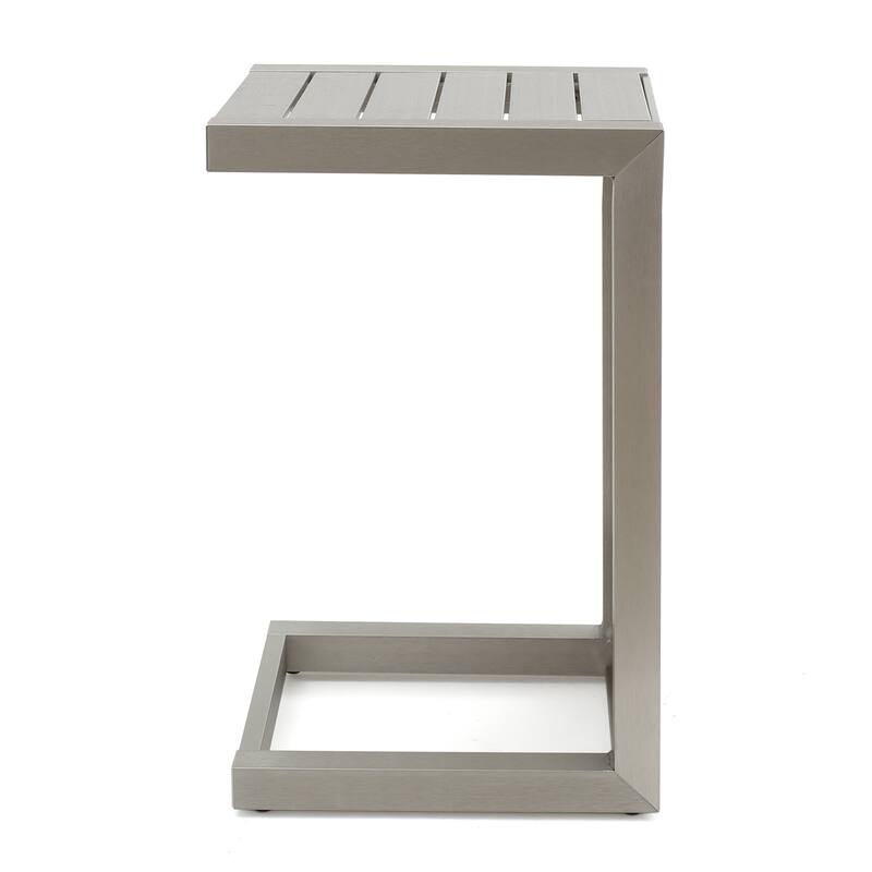 Roomfitters Modern Outdoor Side Table with Slatted Aluminium Frame, Weather-Resistant Accent Table for Patio