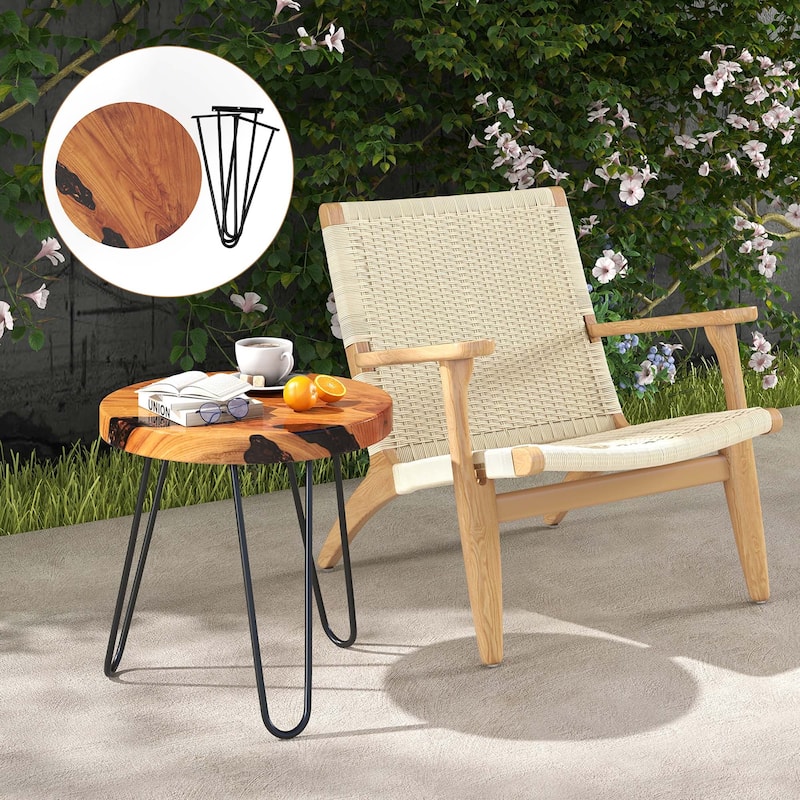 20" Round End Table Outdoor Side Table Rustic Sofa Table for Patio