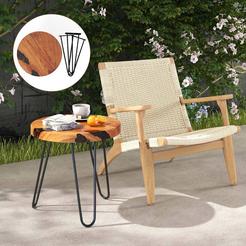 Costway 20" Round Teak Wood End Table Solid Live Edge Outdoor Side - See Details