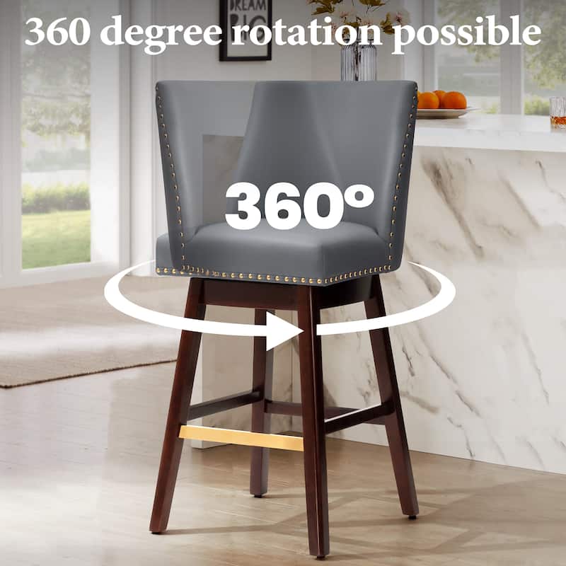 30.6'' H Indoor Solid Wood Swivel Bar Stool with Back Set of 2 or 4