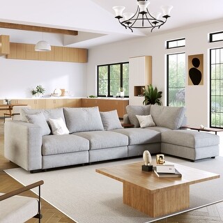 Oversized L-Shape Sectional Sofa Living Room Couches with 2 End Tables