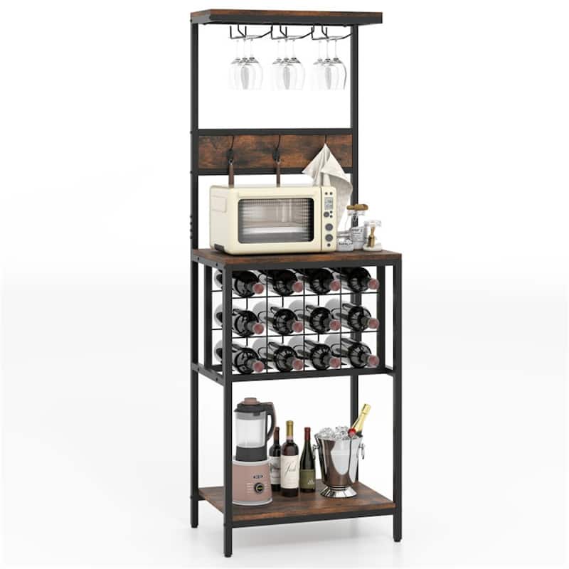 Freestanding Tall Wine Cabinet with Glass Holder and Storage Shelves for Kitchen or Dining Room - 21.5" x 14.5" x 61.5"